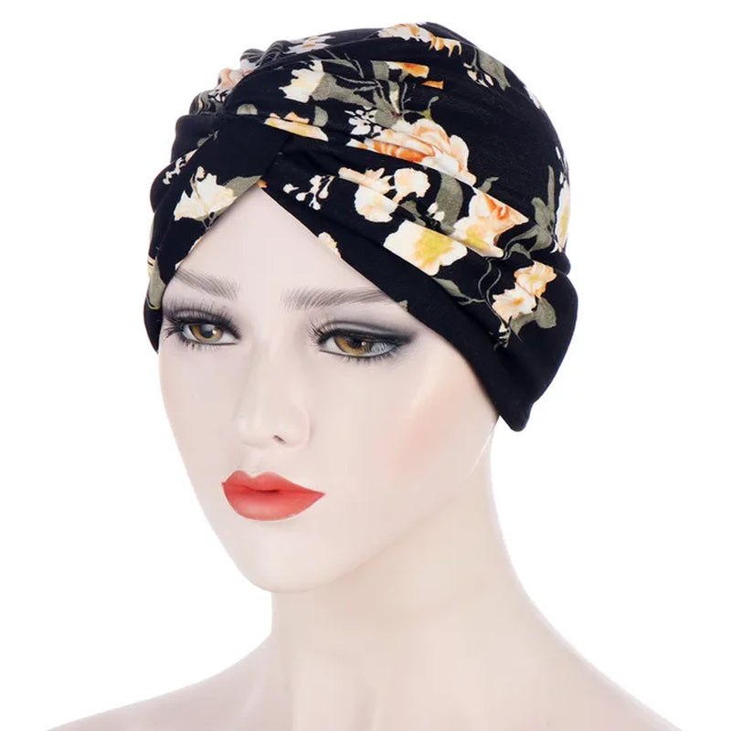 Floral Leave Leopard Pattern Twisted Jersey Hijabs Muslim Women Elastic Soft Turban Headband Easy Cap Chemo Hat Hair Accessories