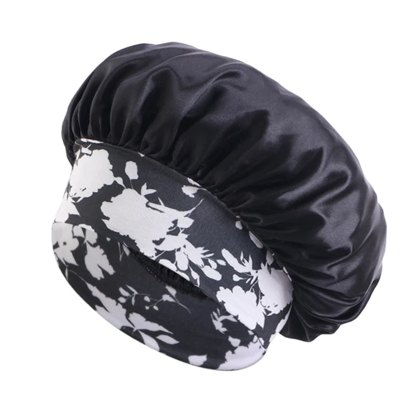 New Women'S Satin Solid Sleeping Hat Night Sleep Hair Care Bonnet Nightcap Silky Shower Caps Comfortable Flower Band Unisex Cap