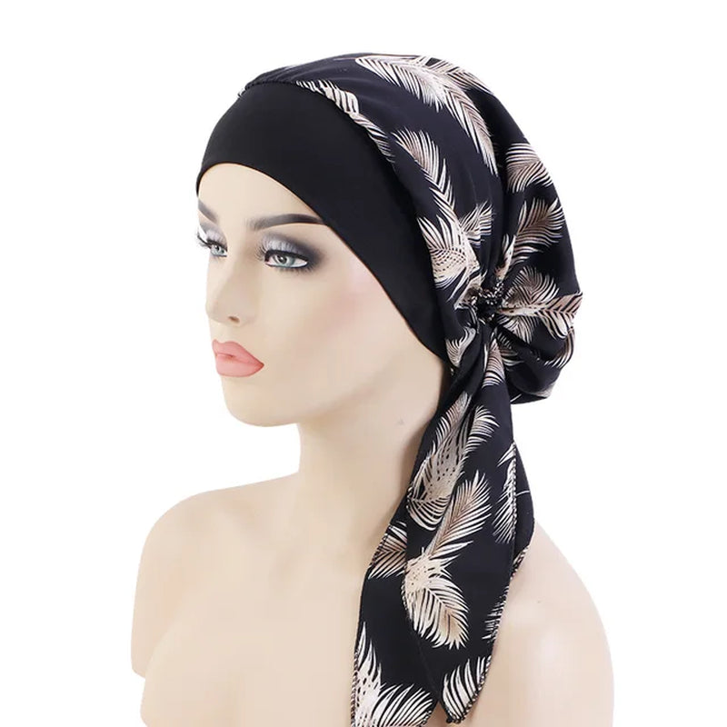 New Womens Pre-Tied Turban Cap Muslim Hijab Cancer Chemo Flower Print Hat Cover Hair Loss Head Scarf Wrap Strech Bandana