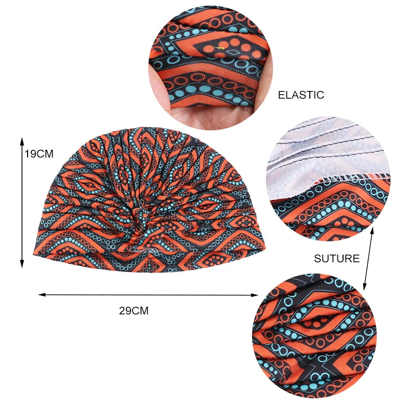 New Women Printed Knot Turban Indian Muslim Headwraps Chemo Cap Hijab Beanie Bonnet Head Wrap Bandanas Hair Loss Headscarf