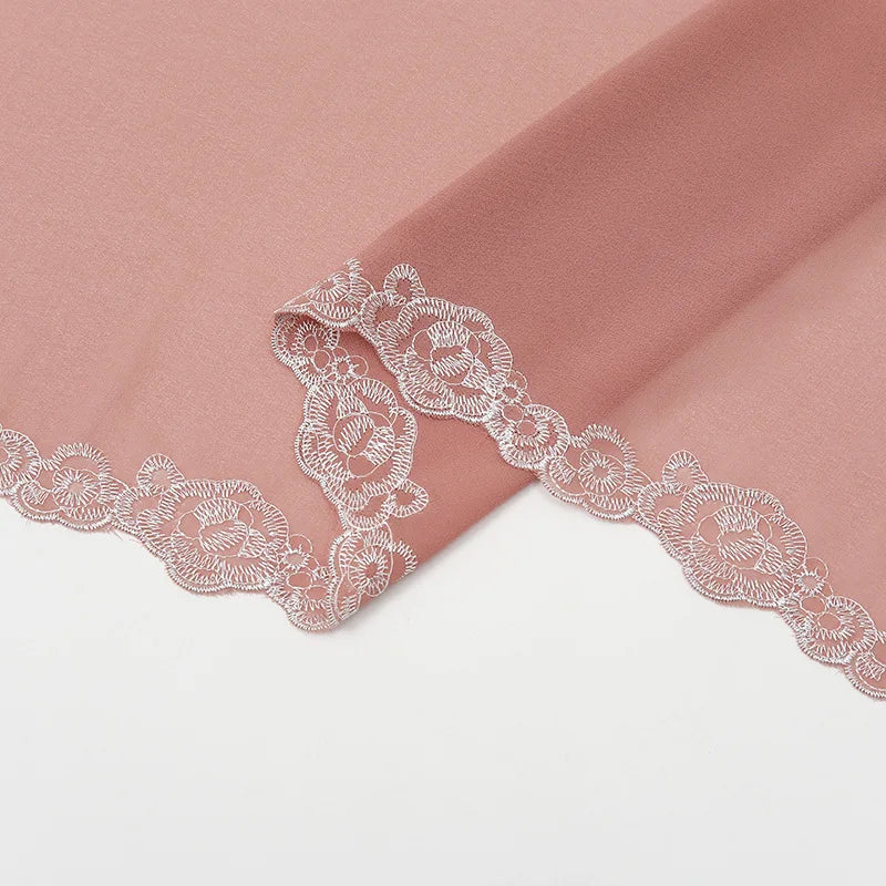 Plain Lace Scarf Bubble Chiffon Hijabs for Women Solid Color Embroidered Scarfs Chiffon Muslim Woman Veil Eid Abaya Woman Turban