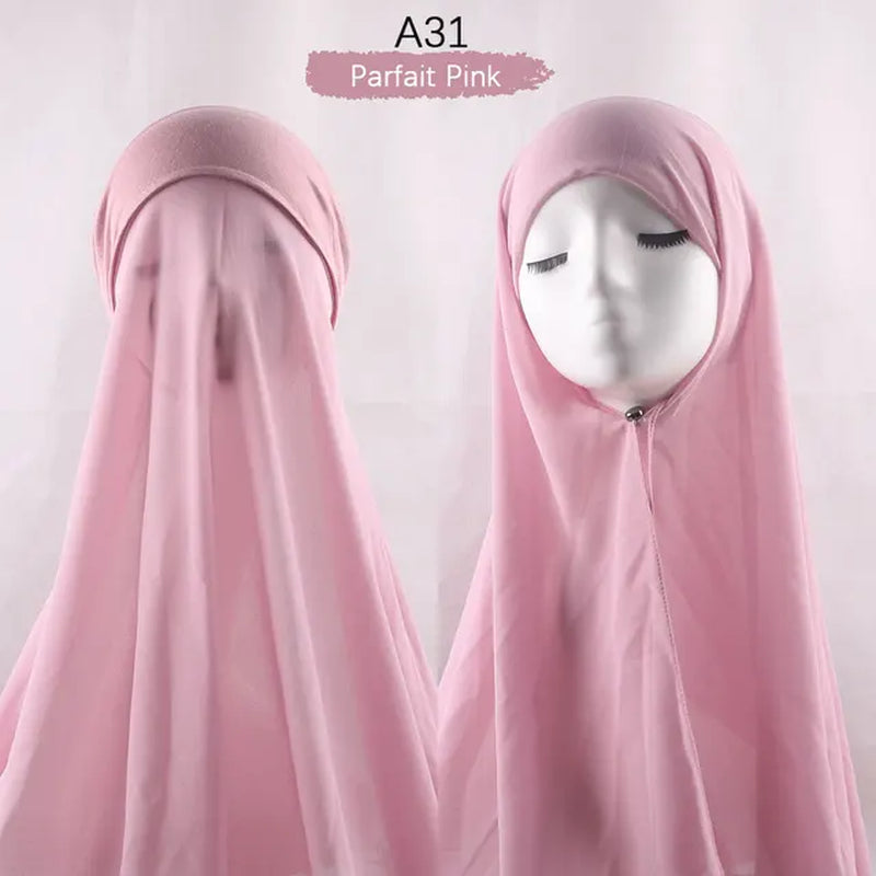 Muslim Women Chiffon Hijab with Cap Bonnet Instant Chiffon Hijabs Pinless Shawl Head Scarf Underscarf Caps Cover Headwrap