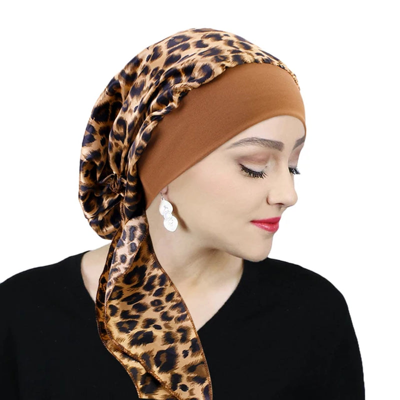 New Muslim Women Satin Head Scarf Chemo Hat Turban Pre-Tied Headwear Bandana Cancer Hair Loss Head Scarf Head Wrap Stretch Caps