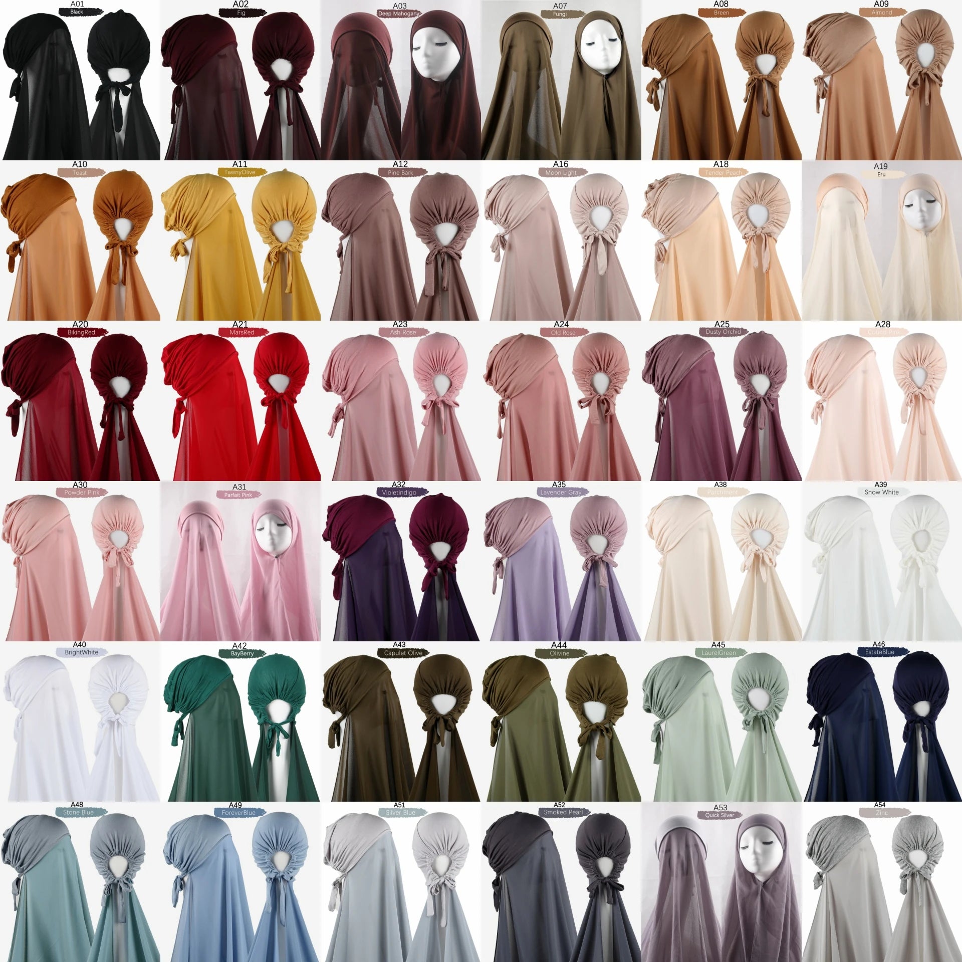 Muslim Women Chiffon Hijab with Cap Bonnet Instant Chiffon Hijabs Pinless Shawl Head Scarf Underscarf Caps Cover Headwrap