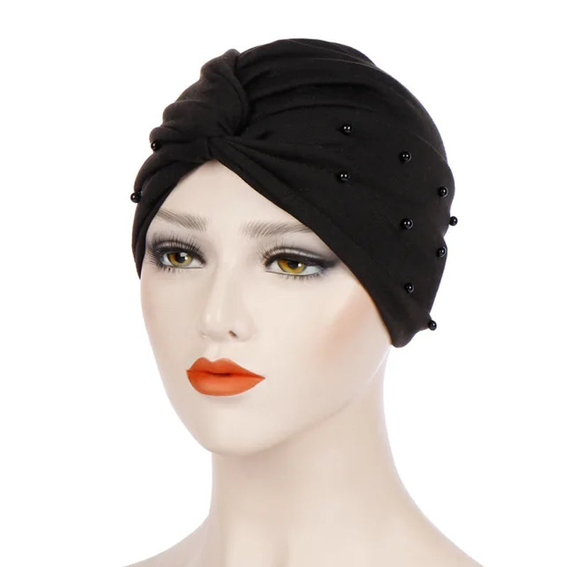 Beading Twisted Knot Jersey Hijab Muslim Soft Turban Headband for Women Islamic Headwrap Bonnet Easy Cap Hair Scarf Chemo Hat