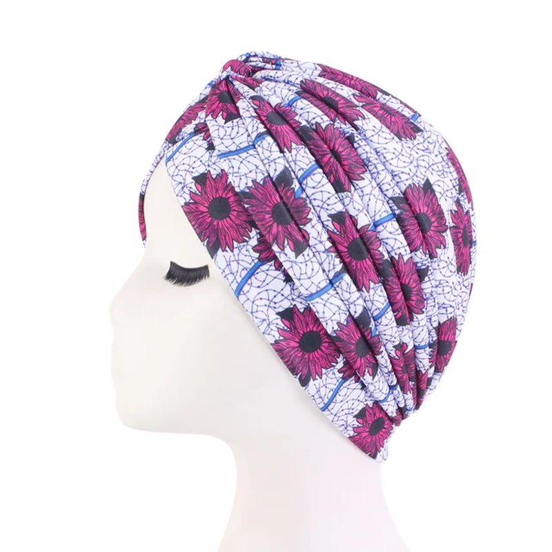 New Women Print Flower Knot Cancer Ruffle Chemo Hat Beanie Scarf Turban Head Wrap Knitted Cap Hair Loss Accessories