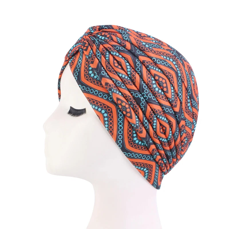 New Women Print Flower Knot Cancer Ruffle Chemo Hat Beanie Scarf Turban Head Wrap Knitted Cap Hair Loss Accessories