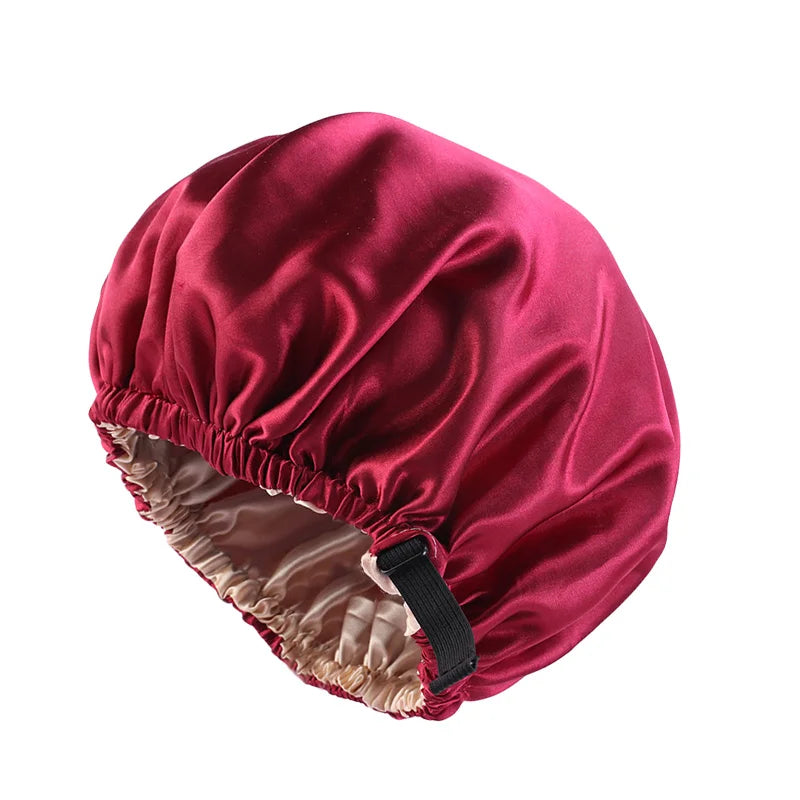 New Women Large Satin Bonnet Silky Night Sleeping Cap Adjusting Button Night Hat Beauty Salon Hair Care Hat Bathroom Products