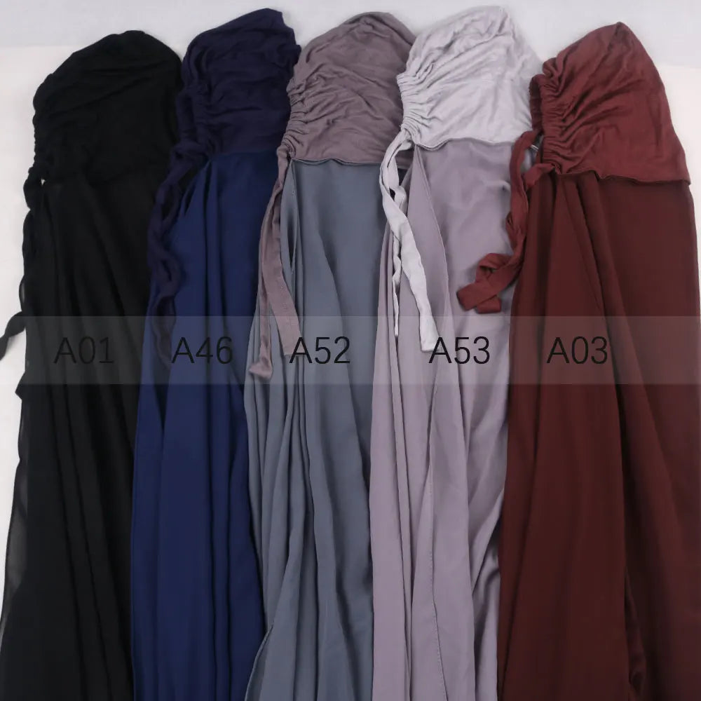 Muslim Women Chiffon Hijab with Cap Bonnet Instant Chiffon Hijabs Pinless Shawl Head Scarf Underscarf Caps Cover Headwrap