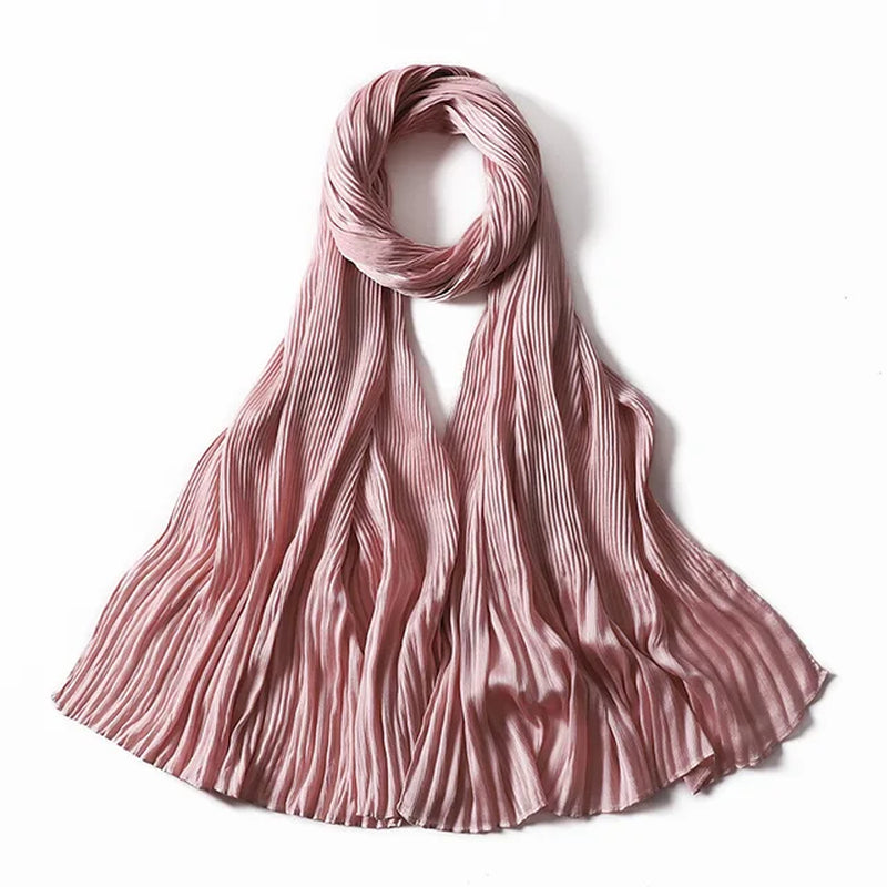 Pleated Pearl Chiffon Hijab Scarf Muslim Women Islam Autumn Winter Plain Shawl Headwrap Smooth Turban Bonnet Headscarf Headband