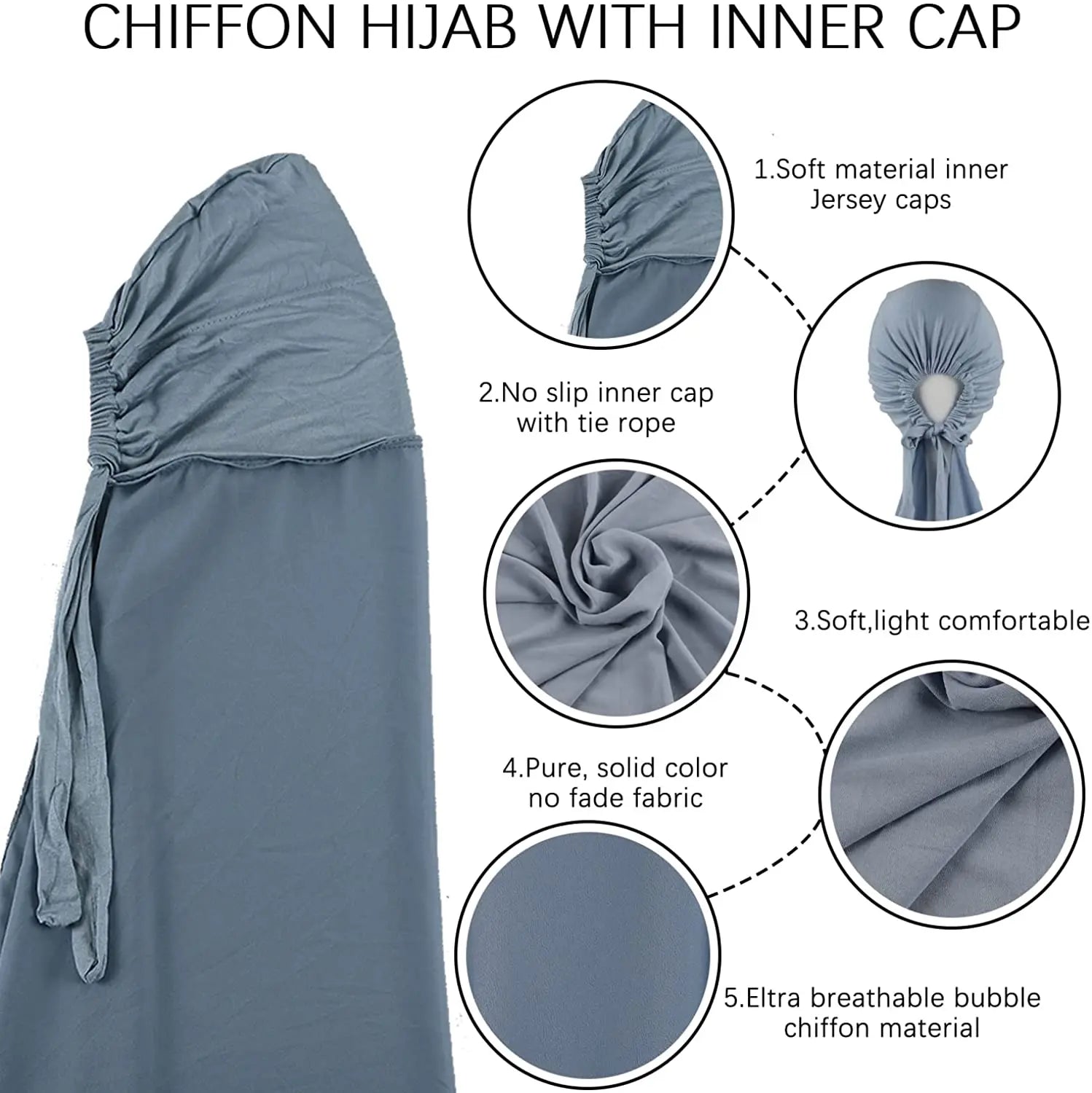 Muslim Women Chiffon Hijab with Cap Bonnet Instant Chiffon Hijabs Pinless Shawl Head Scarf Underscarf Caps Cover Headwrap