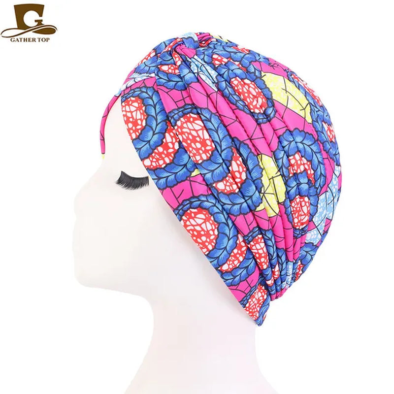 New Women Print Flower Knot Cancer Ruffle Chemo Hat Beanie Scarf Turban Head Wrap Knitted Cap Hair Loss Accessories