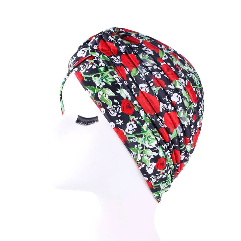 New Women Print Flower Knot Cancer Ruffle Chemo Hat Beanie Scarf Turban Head Wrap Knitted Cap Hair Loss Accessories