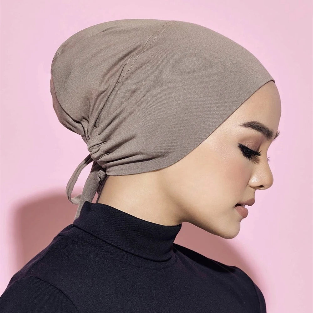 Soft Cotton Modal under Cap Inner Hijab Bands Stretchy Muslim Women Bandage Underscarf Bonnet Islamic Turban Headband Adjustable