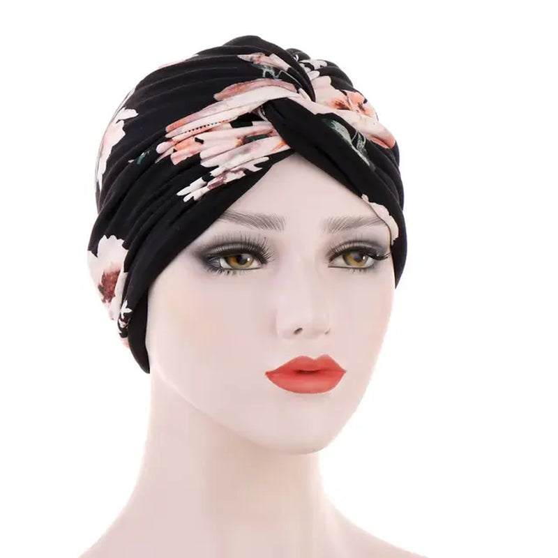 Floral Leave Leopard Pattern Twisted Jersey Hijabs Muslim Women Elastic Soft Turban Headband Easy Cap Chemo Hat Hair Accessories