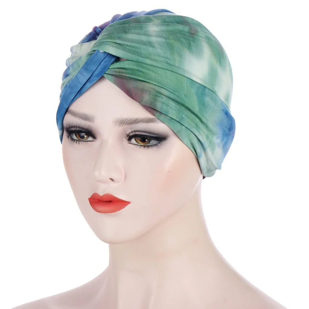 Floral Leave Leopard Pattern Twisted Jersey Hijabs Muslim Women Elastic Soft Turban Headband Easy Cap Chemo Hat Hair Accessories