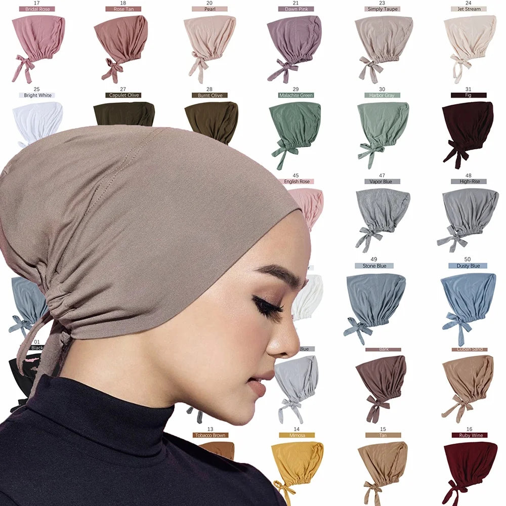 Soft Cotton Modal under Cap Inner Hijab Bands Stretchy Muslim Women Bandage Underscarf Bonnet Islamic Turban Headband Adjustable