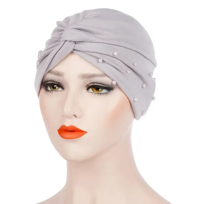 Beading Twisted Knot Jersey Hijab Muslim Soft Turban Headband for Women Islamic Headwrap Bonnet Easy Cap Hair Scarf Chemo Hat