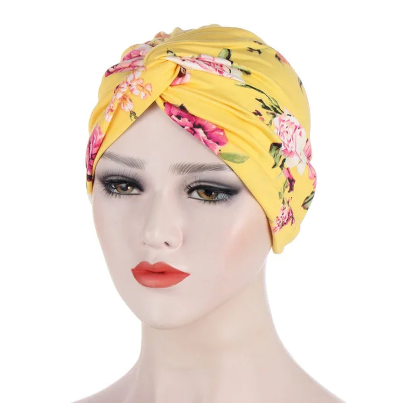 Floral Leave Leopard Pattern Twisted Jersey Hijabs Muslim Women Elastic Soft Turban Headband Easy Cap Chemo Hat Hair Accessories