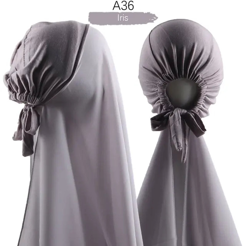 Muslim Women Chiffon Hijab with Cap Bonnet Instant Chiffon Hijabs Pinless Shawl Head Scarf Underscarf Caps Cover Headwrap