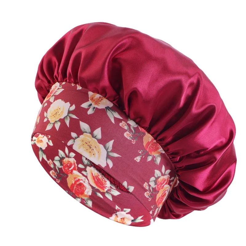 New Women'S Satin Solid Sleeping Hat Night Sleep Hair Care Bonnet Nightcap Silky Shower Caps Comfortable Flower Band Unisex Cap