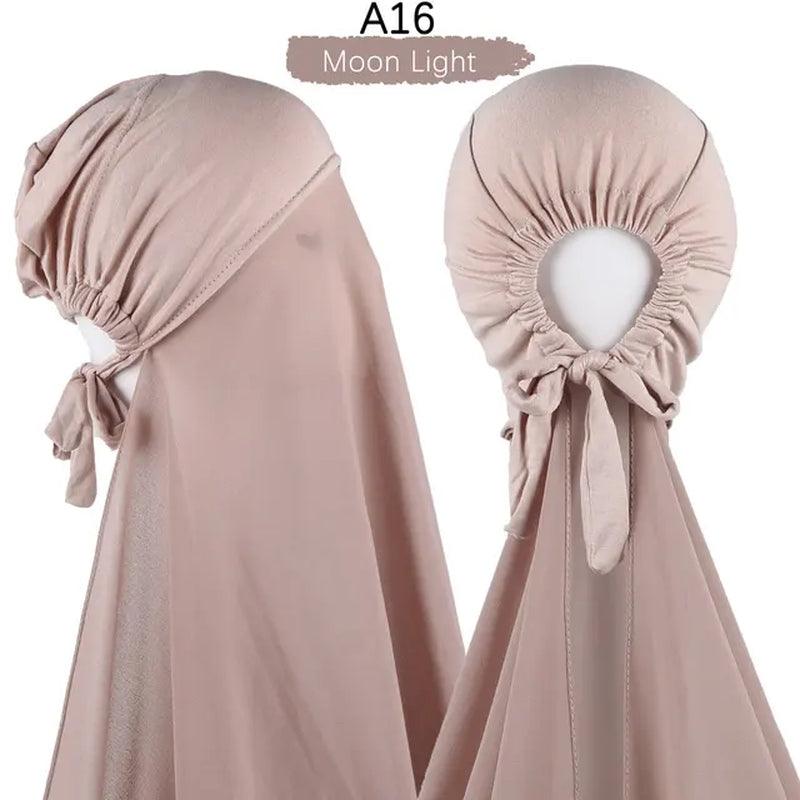 Muslim Women Chiffon Hijab with Cap Bonnet Instant Chiffon Hijabs Pinless Shawl Head Scarf Underscarf Caps Cover Headwrap