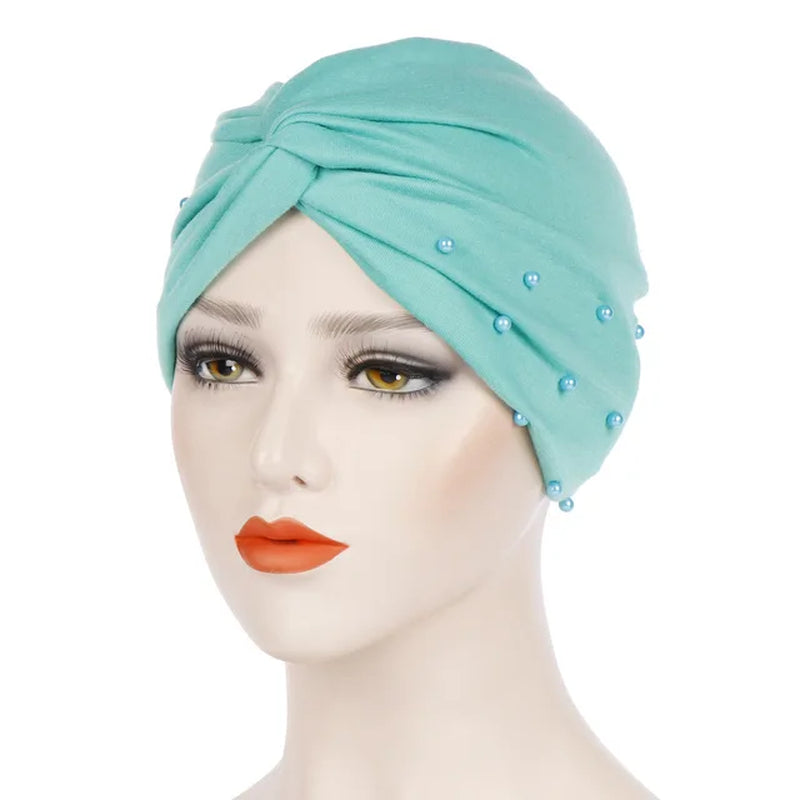 Beading Twisted Knot Jersey Hijab Muslim Soft Turban Headband for Women Islamic Headwrap Bonnet Easy Cap Hair Scarf Chemo Hat