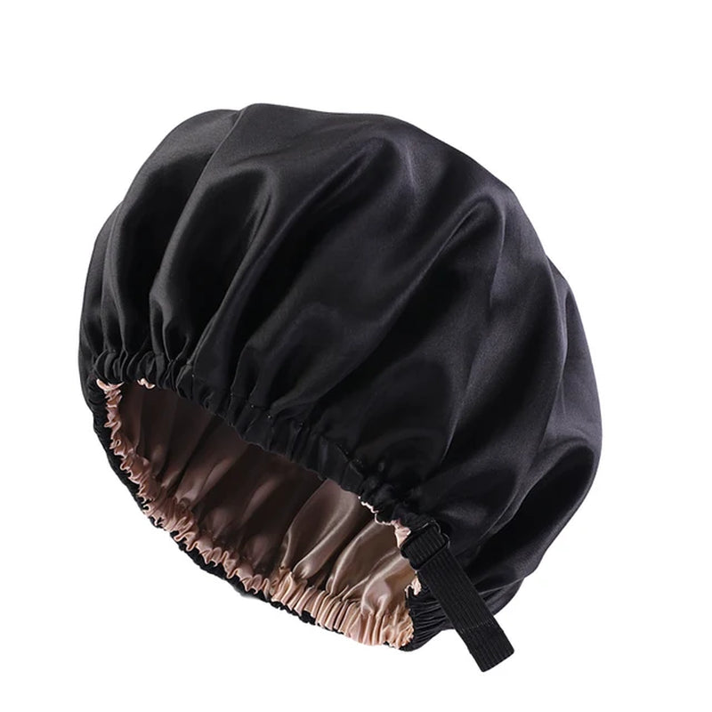 New Women Large Satin Bonnet Silky Night Sleeping Cap Adjusting Button Night Hat Beauty Salon Hair Care Hat Bathroom Products