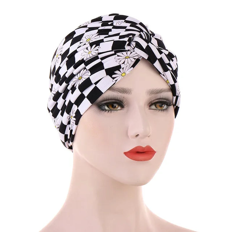 Floral Leave Leopard Pattern Twisted Jersey Hijabs Muslim Women Elastic Soft Turban Headband Easy Cap Chemo Hat Hair Accessories