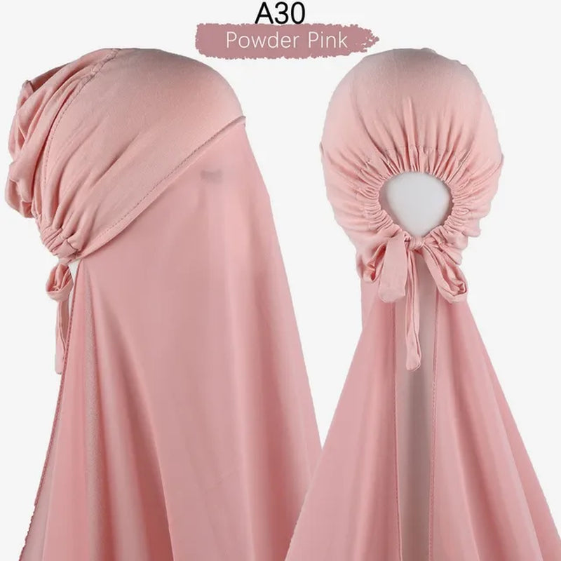 Muslim Women Chiffon Hijab with Cap Bonnet Instant Chiffon Hijabs Pinless Shawl Head Scarf Underscarf Caps Cover Headwrap