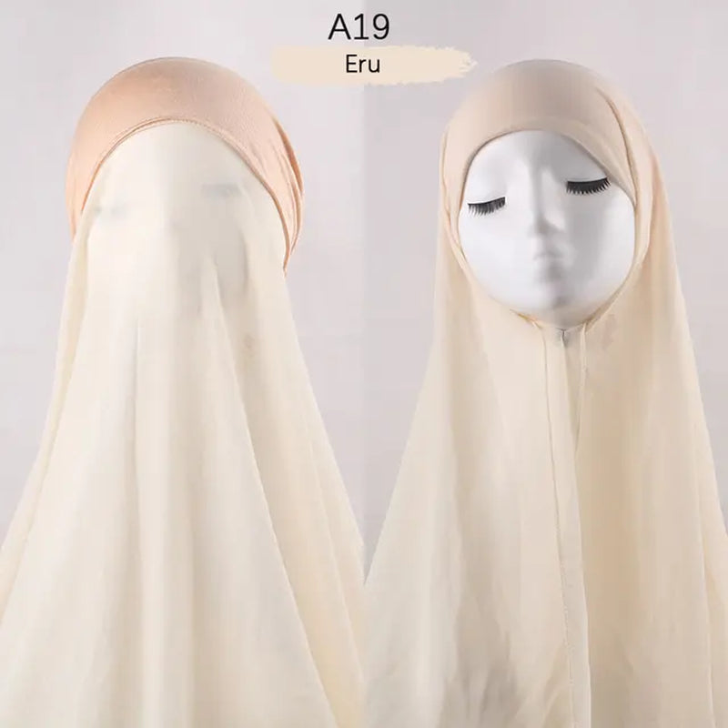 Muslim Women Chiffon Hijab with Cap Bonnet Instant Chiffon Hijabs Pinless Shawl Head Scarf Underscarf Caps Cover Headwrap