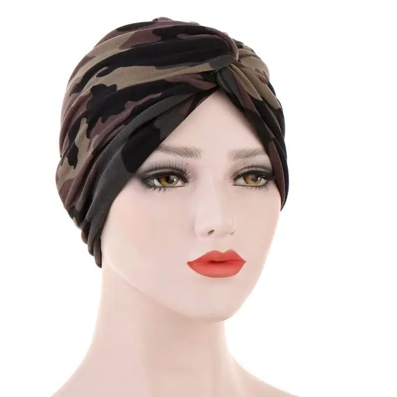 Floral Leave Leopard Pattern Twisted Jersey Hijabs Muslim Women Elastic Soft Turban Headband Easy Cap Chemo Hat Hair Accessories