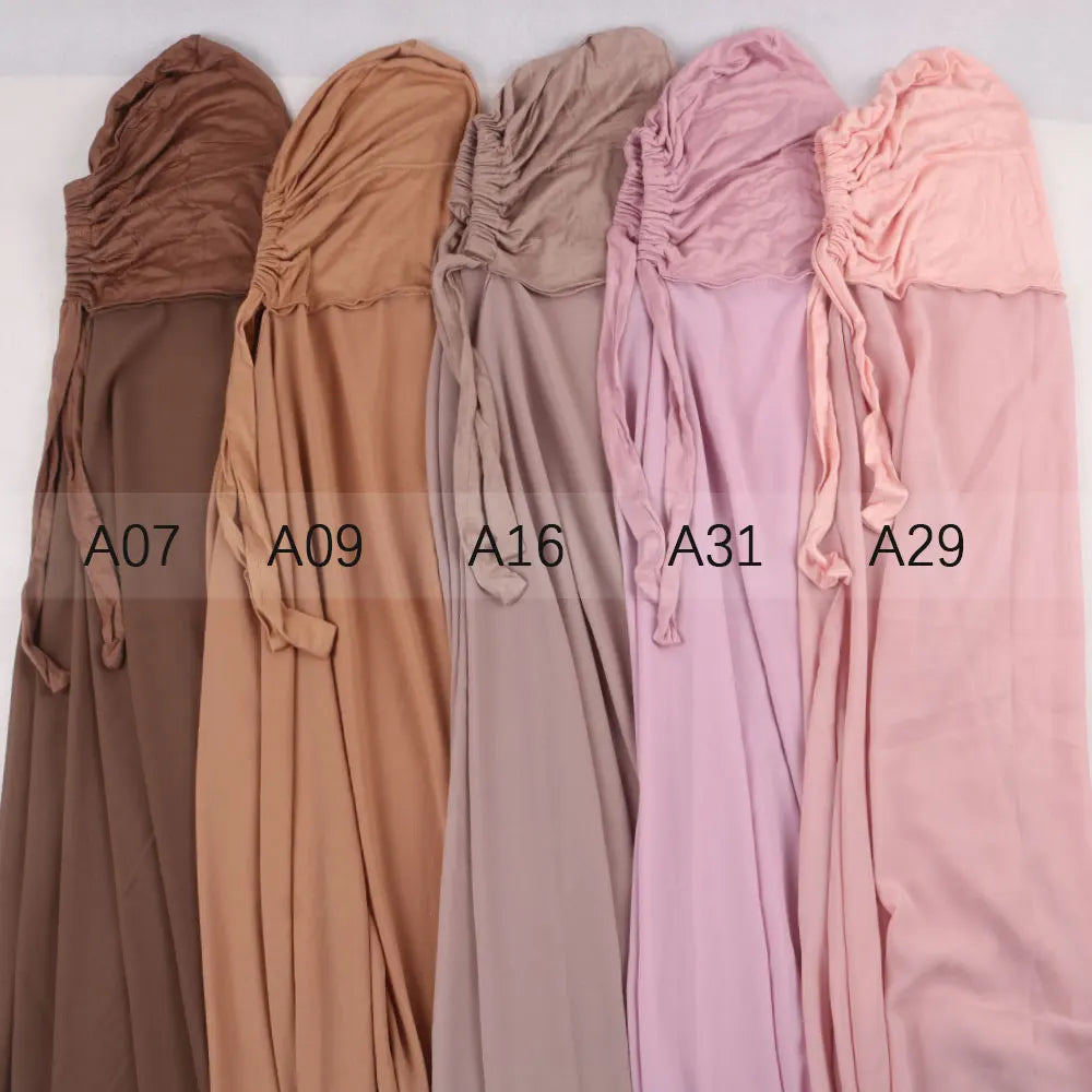 Muslim Women Chiffon Hijab with Cap Bonnet Instant Chiffon Hijabs Pinless Shawl Head Scarf Underscarf Caps Cover Headwrap