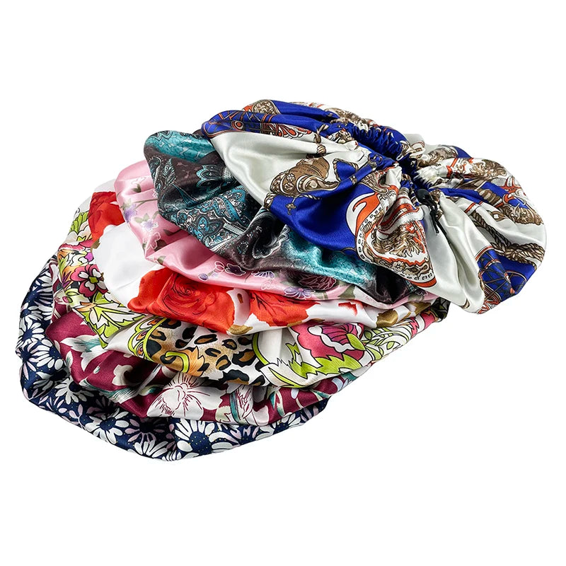 Europe and America Bonnet Women Night Sleep Cap Satin Lining Soft Extra Large Head Wear Lady Headwrap Hair Care Hat Wholesale